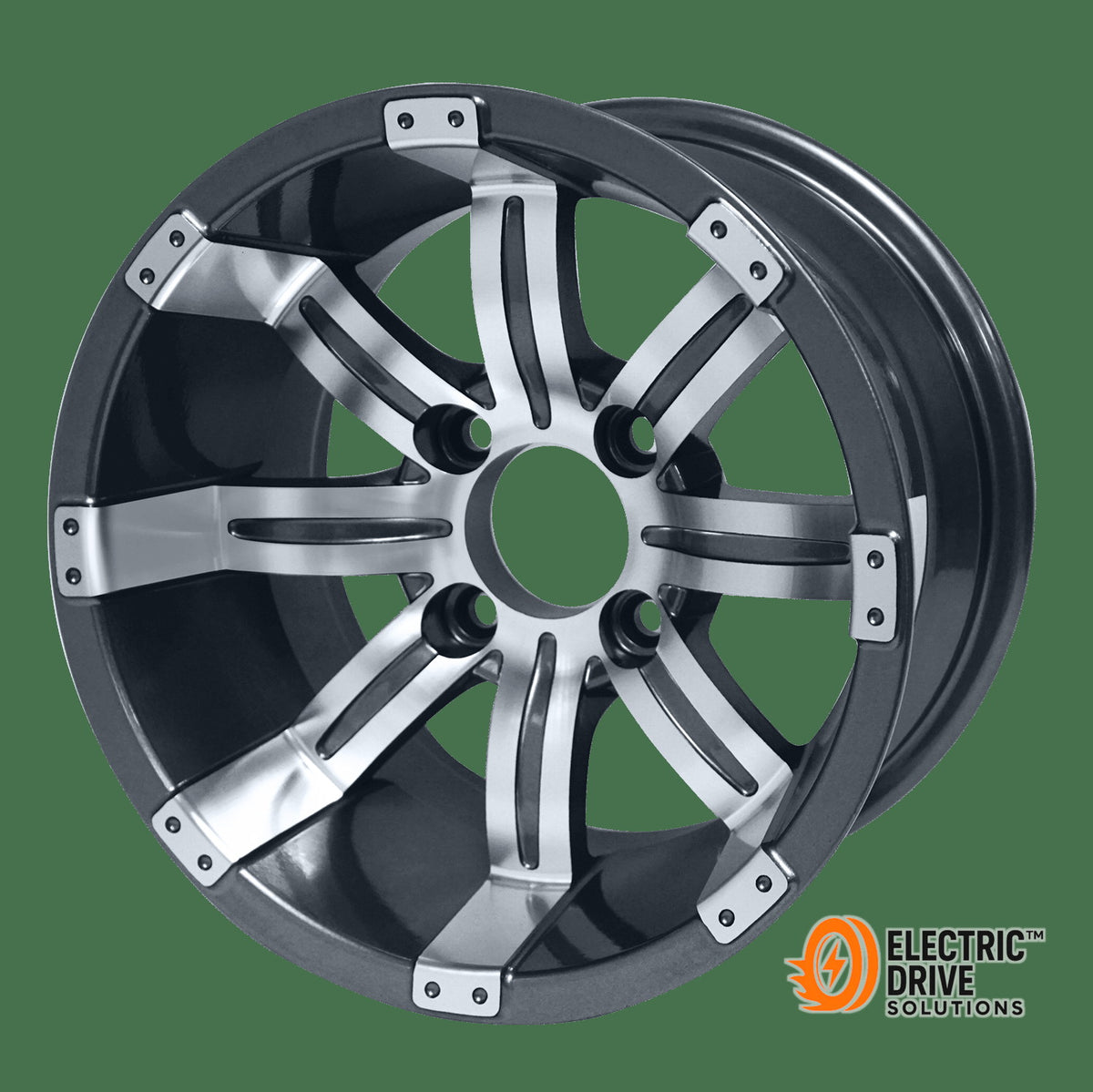 STEELENG 12-inch Tempest Machined Gunmetal, Mounted Set of 4 — Electric Drive Solutions