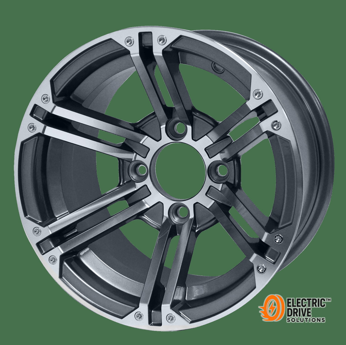 STEELENG 12-inch Terminator Machined/Gunmetal, Mounted Set of 4 — Electric Drive Solutions