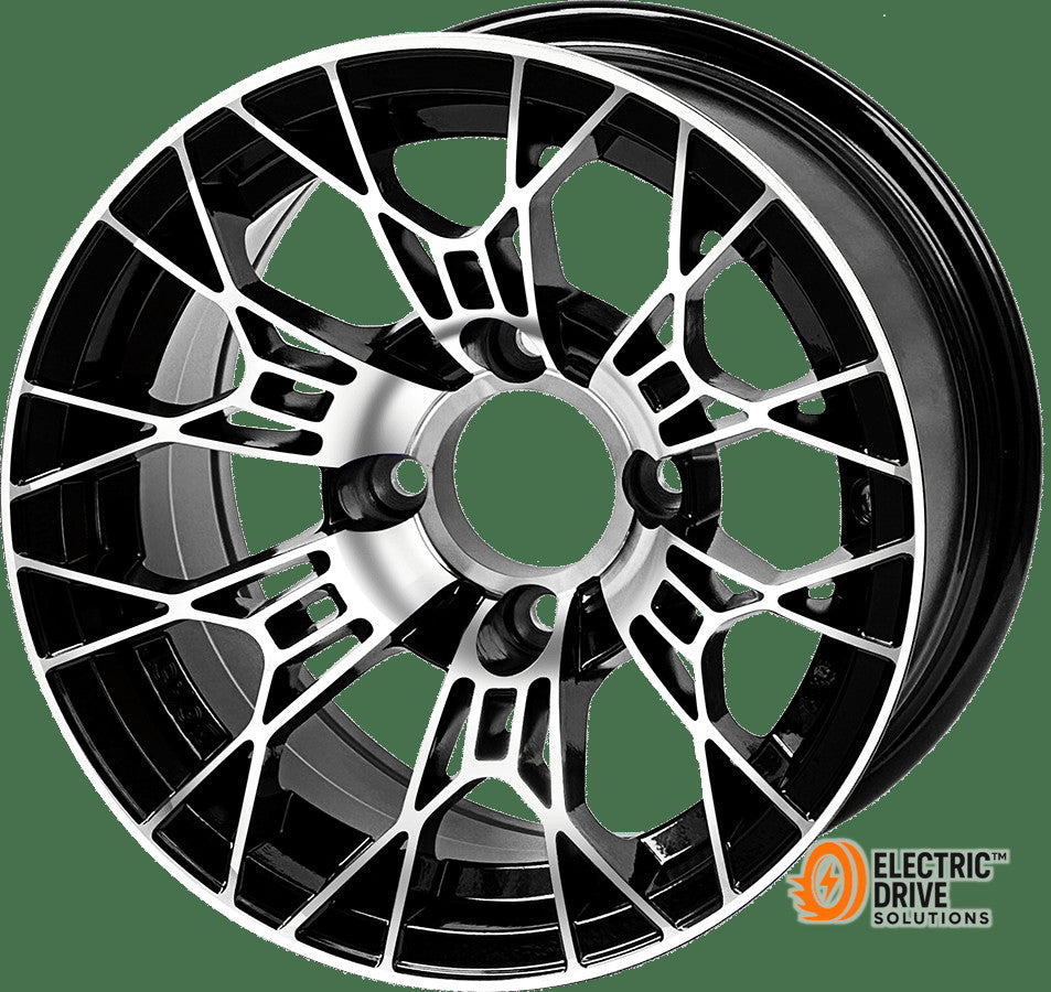 STEELENG 12-inch Tarantula Machined/Black, Mounted Set of 4 — Electric Drive Solutions