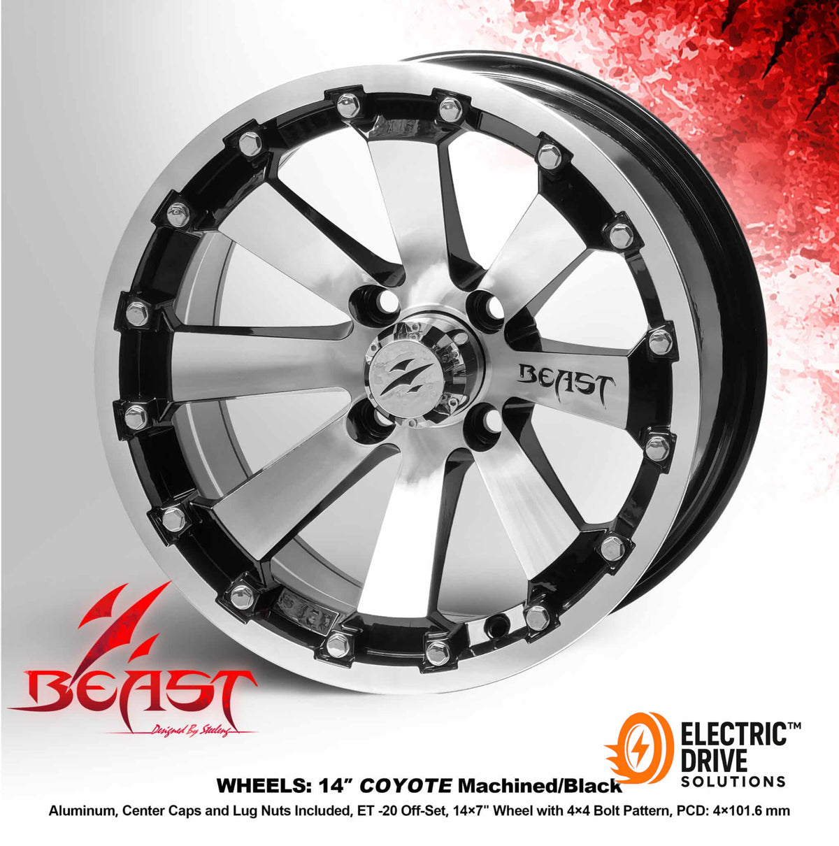 STEELENG 14-inch Coyote Machined Black, Mounted Set of 4 — Electric Drive Solutions