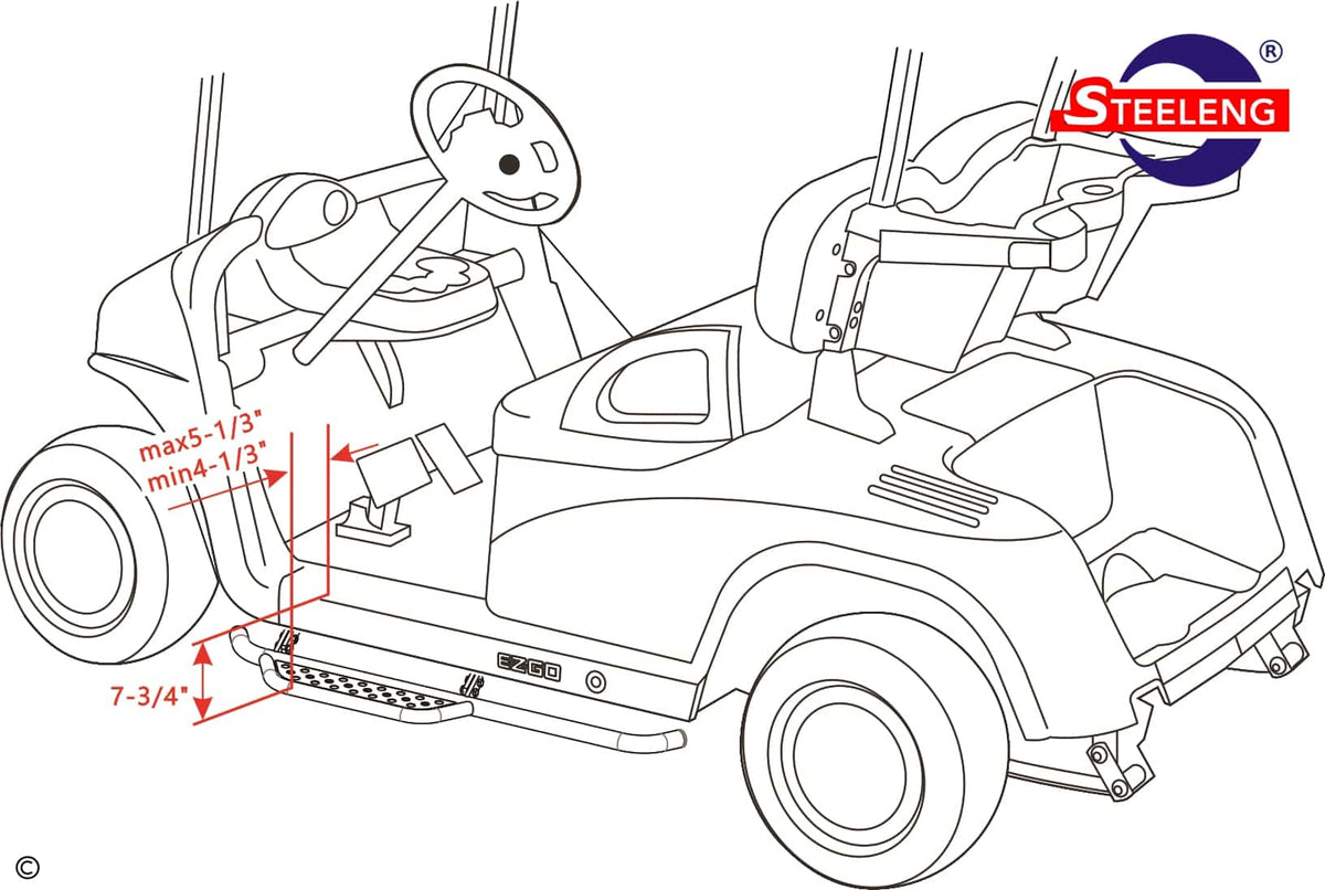 STEELENG Nerf Bars (Running Boards) for EZGO RXV (set of 2) (2006-2022) — alternate view, part NBRX01