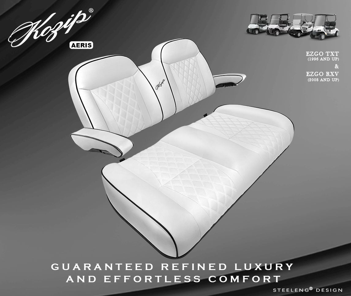 STEELENG Kozip (AERIS) Front Seat Cushion Set, White Base with Black Piping, White Cross — alternate view, part SCTR11