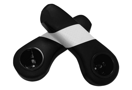 STEELENG Armrest Cushions (Pair) w/Cup Holders for Rear Seat Kits, Two-Tone, Black/White, One Stripe, part AR0001