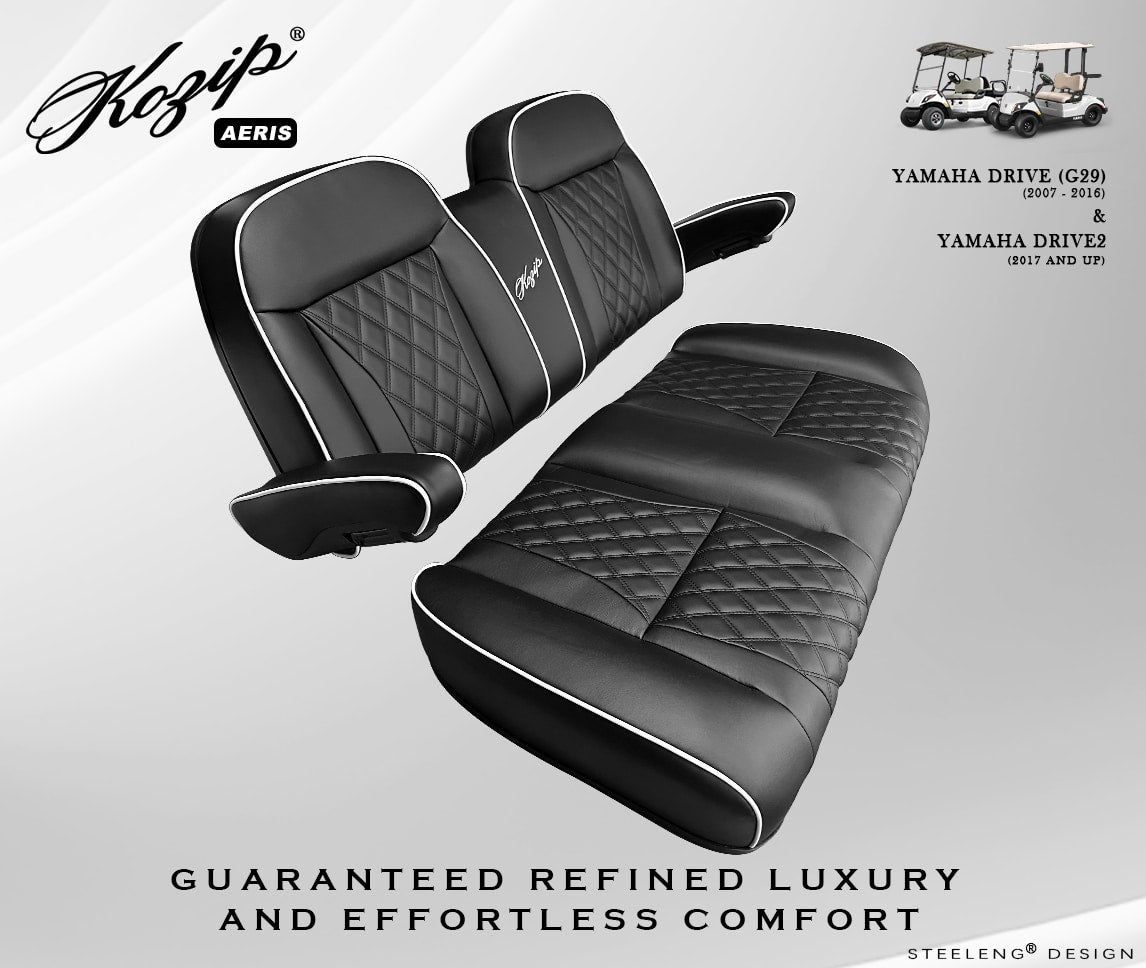 STEELENG Kozip (AERIS) Front Seat Cushion Set, Black Base with White Piping, Black Cross — alternate view, part SCYM07