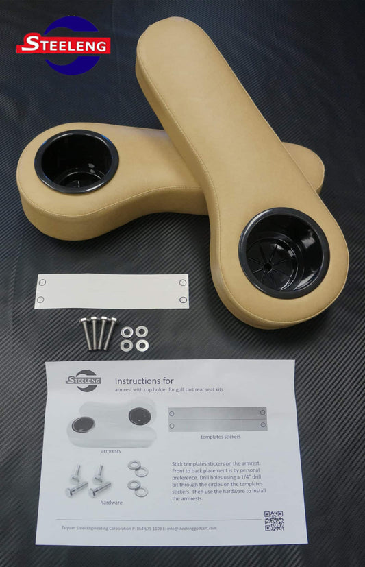 STEELENG Armrest Cushions (Pair) w/ Cup Holders for Rear Seat Kits, Tan, part AR0008