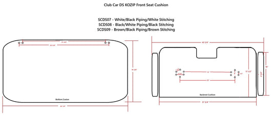 STEELENG Kozip (AERIS) Front and Rear Seat Cushion Set with NOMAD Seat frame for Club Car DS (2000.5-2013), White Base with