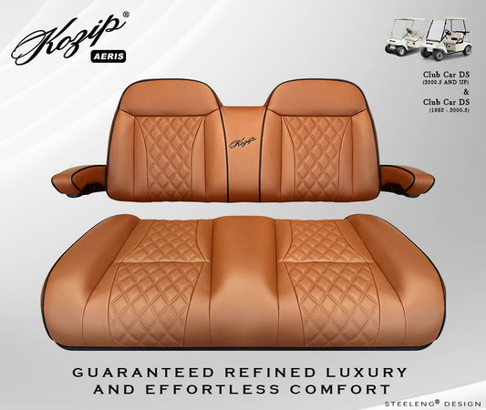 STEELENG Kozip (AERIS) Front Seat Cushion Set, Brown Base with Black Piping, Brown Cross Stitch for Club Car DS (1982-up)