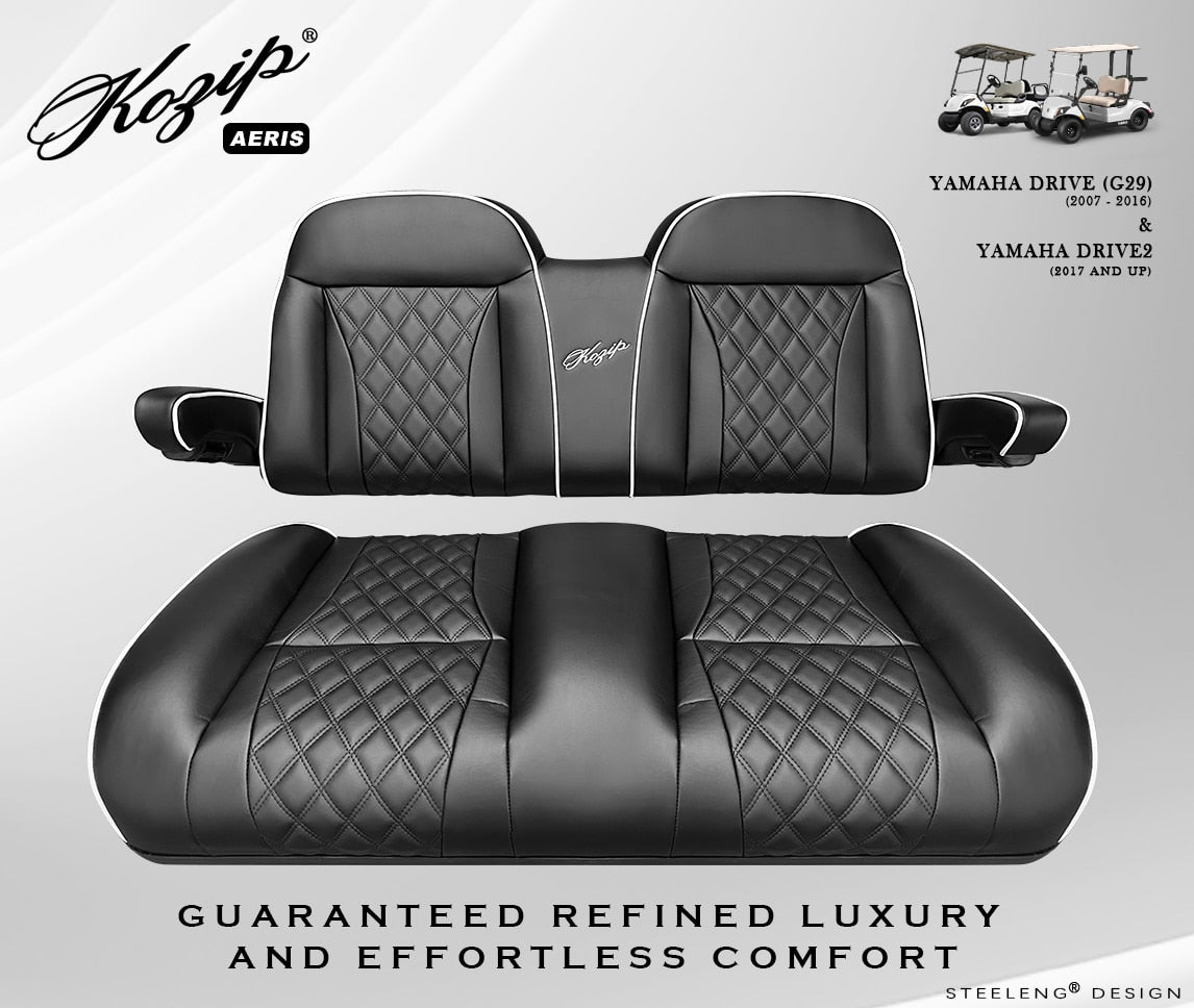 STEELENG Kozip (AERIS) Front Seat Cushion Set, Black Base with White Piping, Black Cross Stitch for Yamaha G29