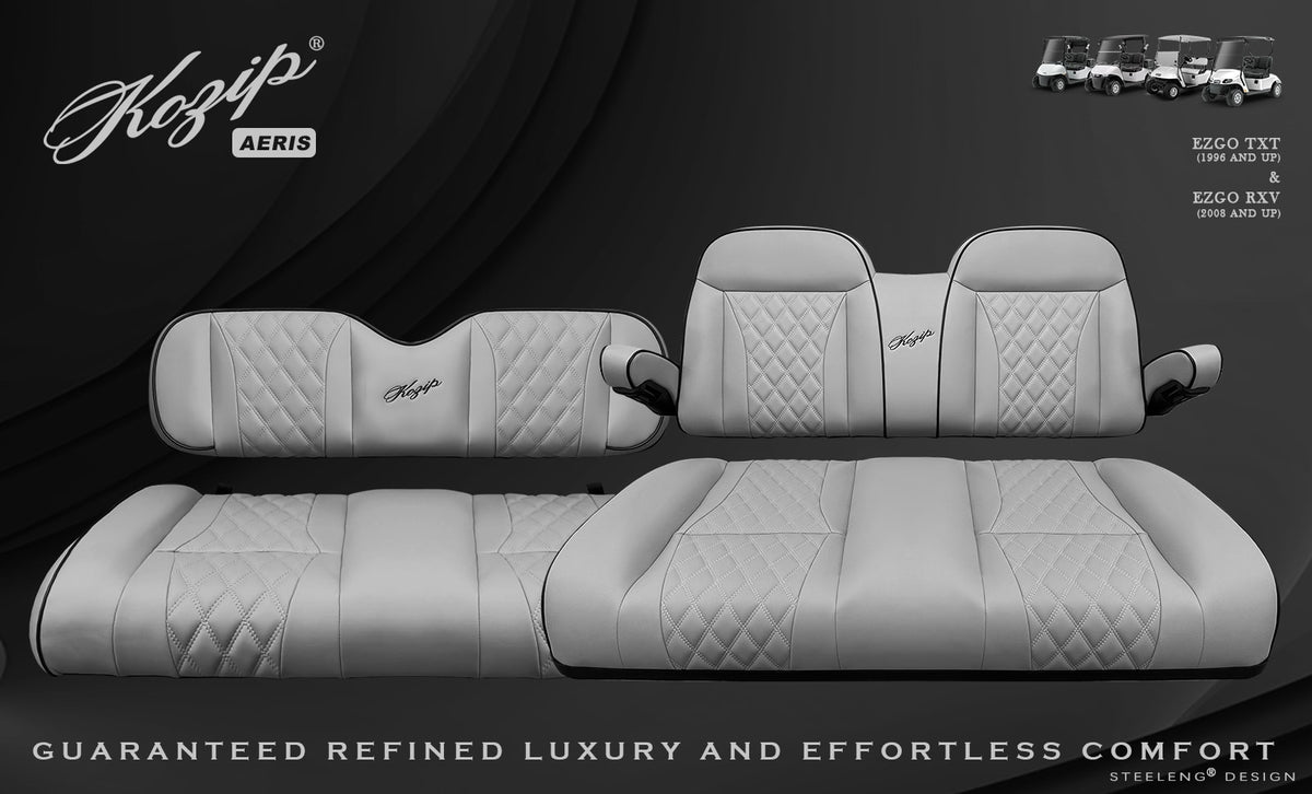 STEELENG Kozip (AERIS) Front and Rear Seat Cushion Set, Gray Base with Black Piping, Gray Cross Stitch for EZGO RXV/TXT