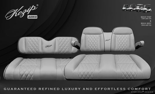 STEELENG Kozip (AERIS) Front and Rear Seat Cushion Set, Gray Base with Black Piping, Gray Cross Stitch for EZGO RXV/TXT