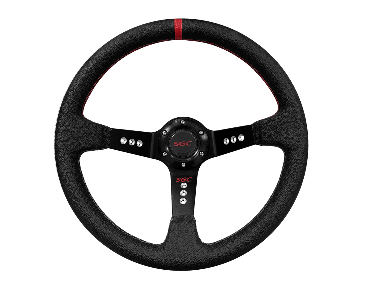 STEELENG SW2 Steering Wheel, Negative offset, Black with Red Stripe with Steering Wheel Adaptor for EZGO TXT or RXV