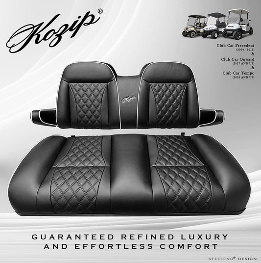 STEELENG Kozip (AERIS) Front Seat Cushion Set, Black Base with White Piping, Black Cross Stitch for Club Car Precedent