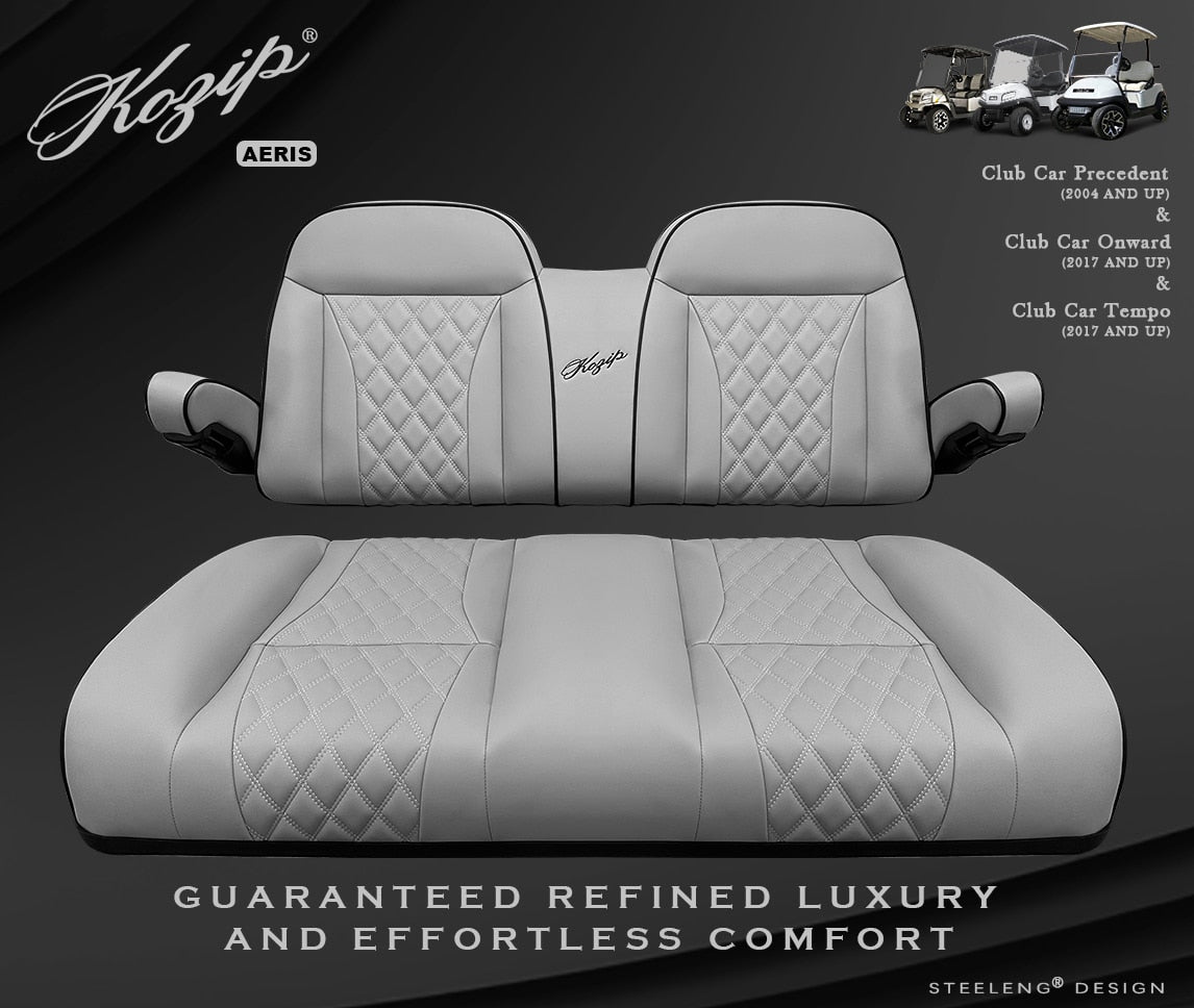 STEELENG Kozip (AERIS) Front Seat Cushion Set, Gray Base with Black Piping, Gray Cross Stitch for Club Car Precedent
