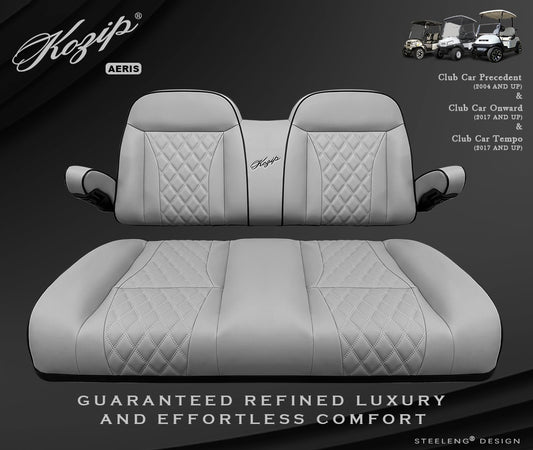 STEELENG Kozip (AERIS) Front Seat Cushion Set, Gray Base with Black Piping, Gray Cross Stitch for Club Car Precedent