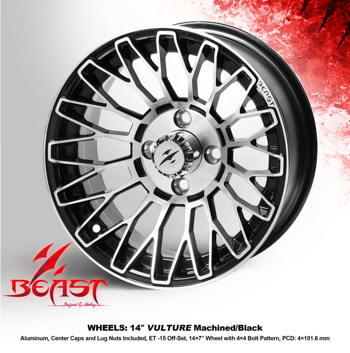 STEELENG 14-inch Vulture Machined Black, Mounted Set of 4, part WH1465