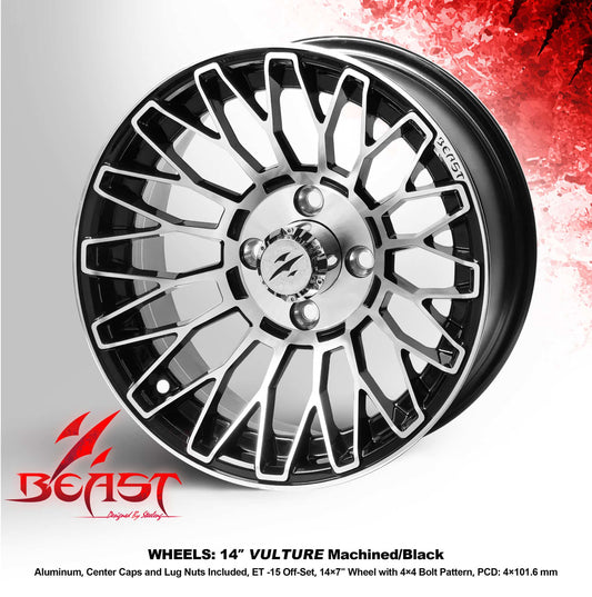 STEELENG 14-inch Vulture Machined Black, Mounted Set of 4, part WH1465
