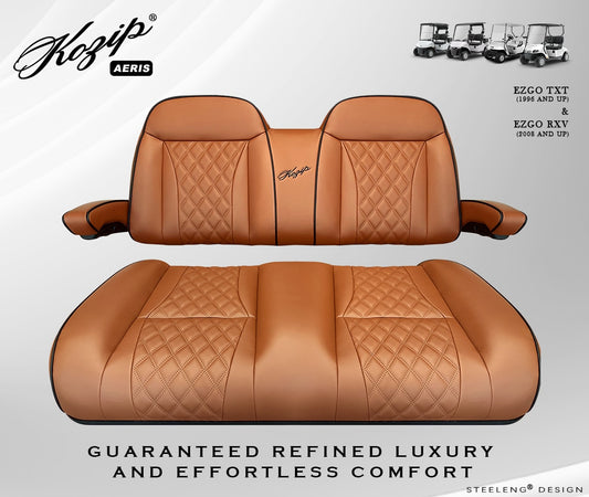 STEELENG Kozip (AERIS) Front Seat Cushion Set, Brown Base with Black Piping, Brown Cross Stitch for EZGO RXV/TXT, part SCTR12