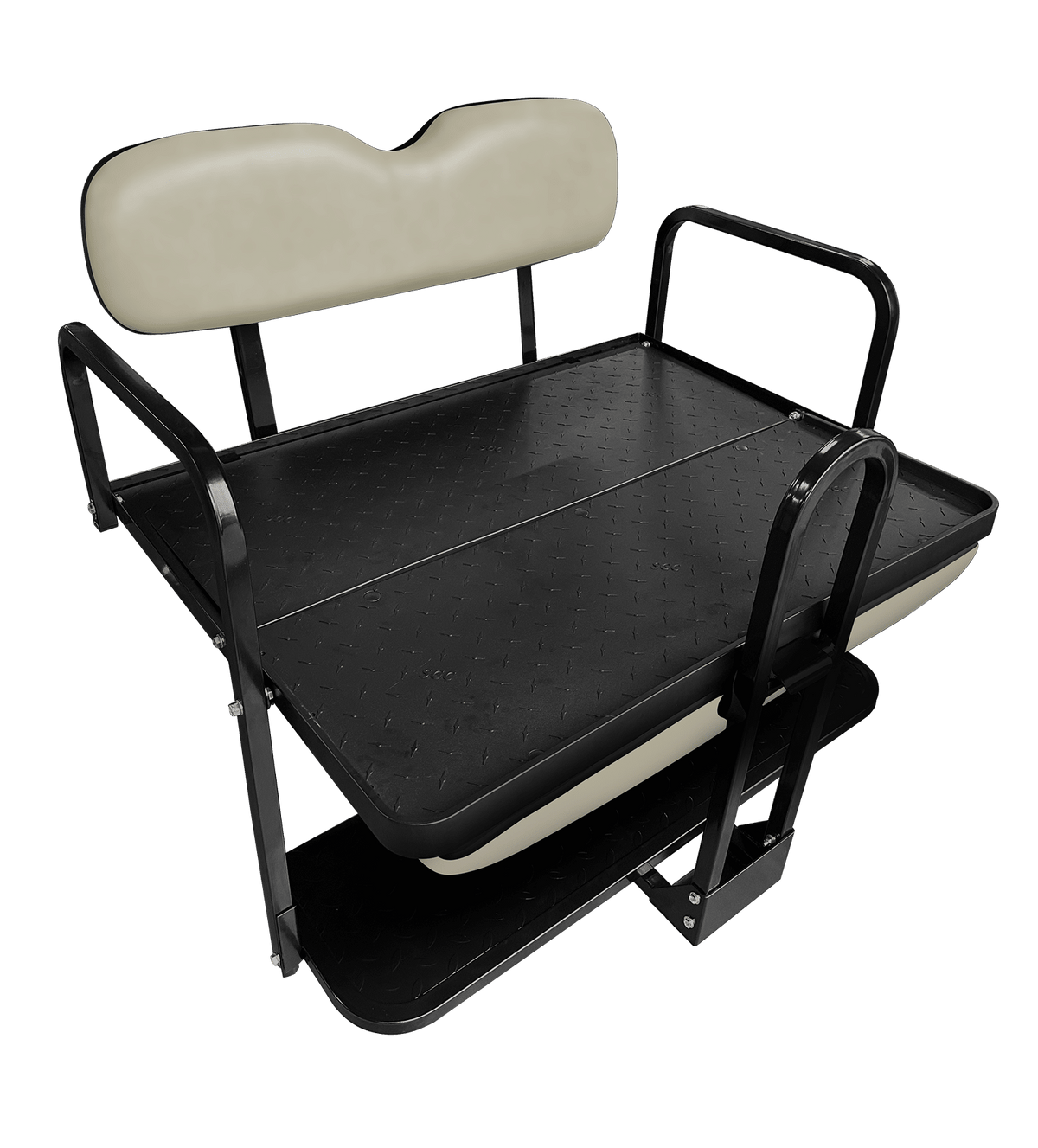 STEELENG NOMAD Rear Flip Seat, EZGO TXT/Freedom/Valor with Sandstone Cushion Set, part BNDL-SFTX09-SC0027