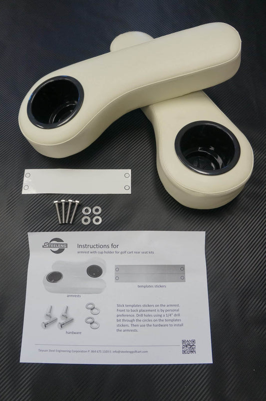 STEELENG Armrest Cushions (Pair) w/ Cup Holders for Rear Seat Kits, White, part AR0009