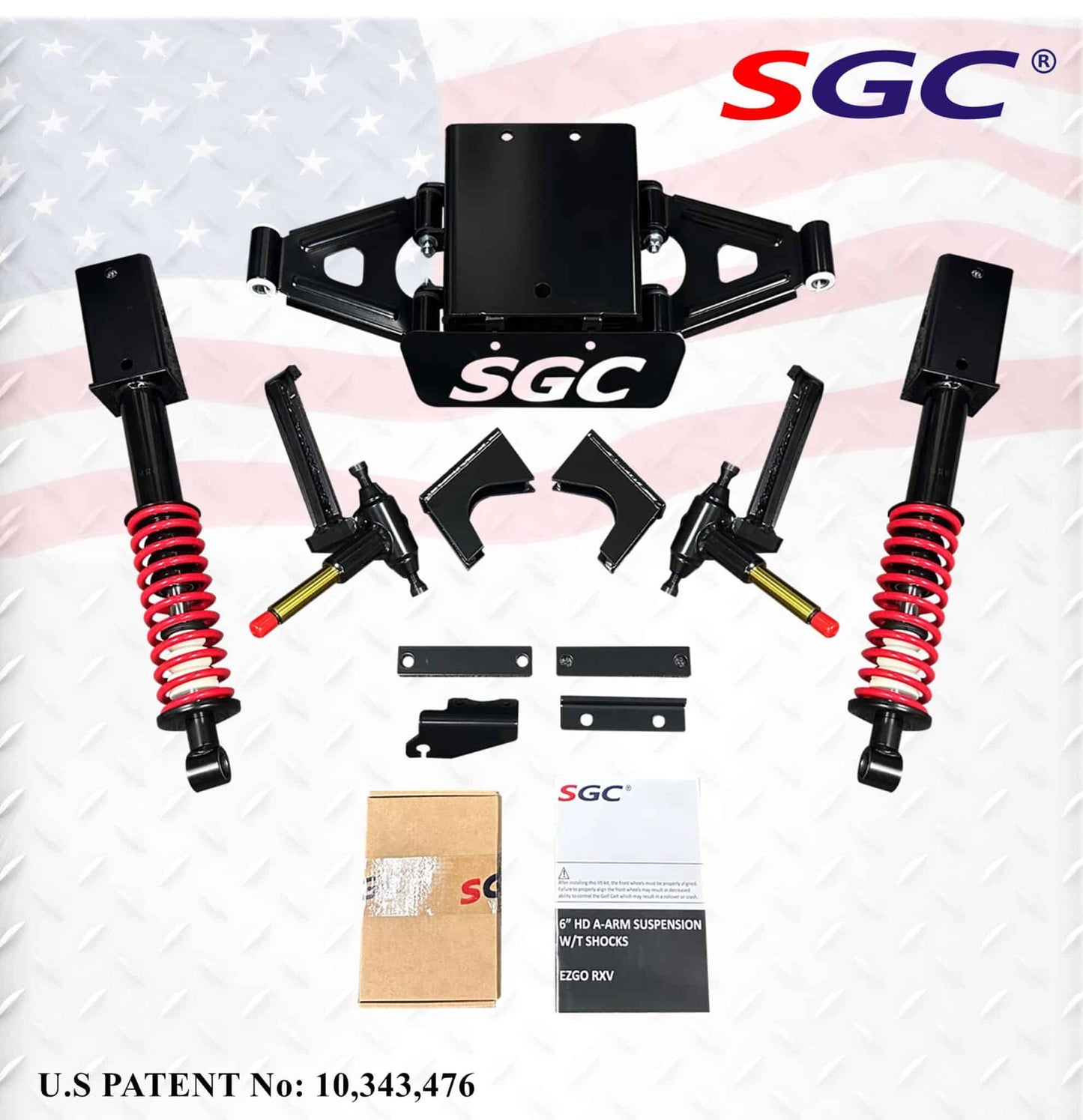 LKRX04  SGC Lift Kit - 6" Heavy Duty Built-In Coil-Over Shock A-Arm for EZGO RXV (2014-up) Electric only