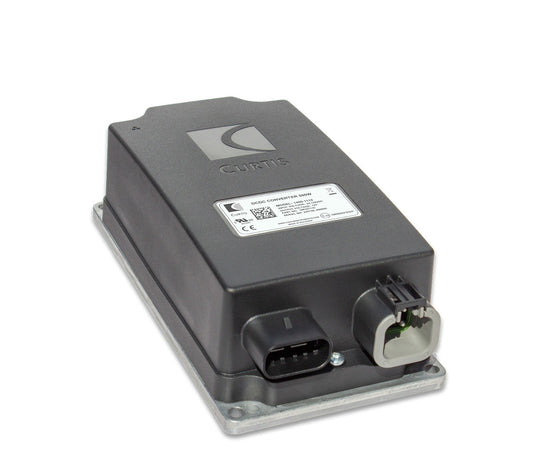 Curtis Instruments Model 1450 DC-DC converter (1450-1200 12V N-I) — official Curtis datasheet product photo (Model 1450 family; label shows 1450-1110 / 186341110)